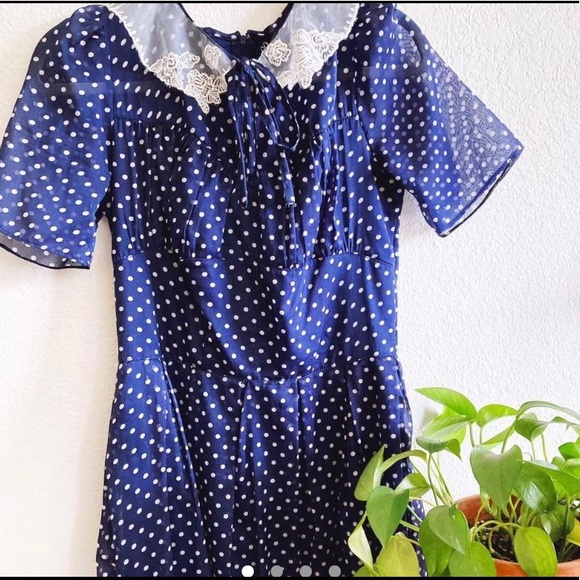 HellBunny navy collar Polka dot Pinup dress - Picture 1 of 4